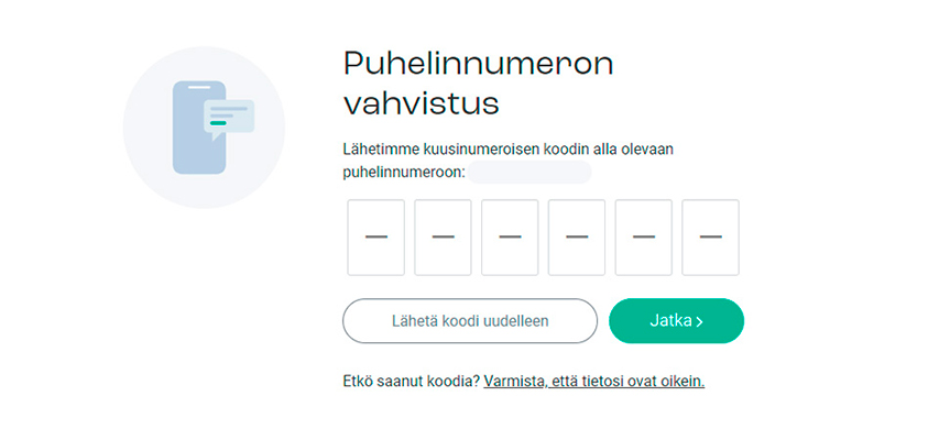 2. vaihe on puhelinnumeron vahvistus.